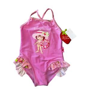 NWT TODDLER GIRLS 18 MONTH VINTAGE STRAWBERRY SHORTCAKE PINK ONE PIECE SWIMSUIT